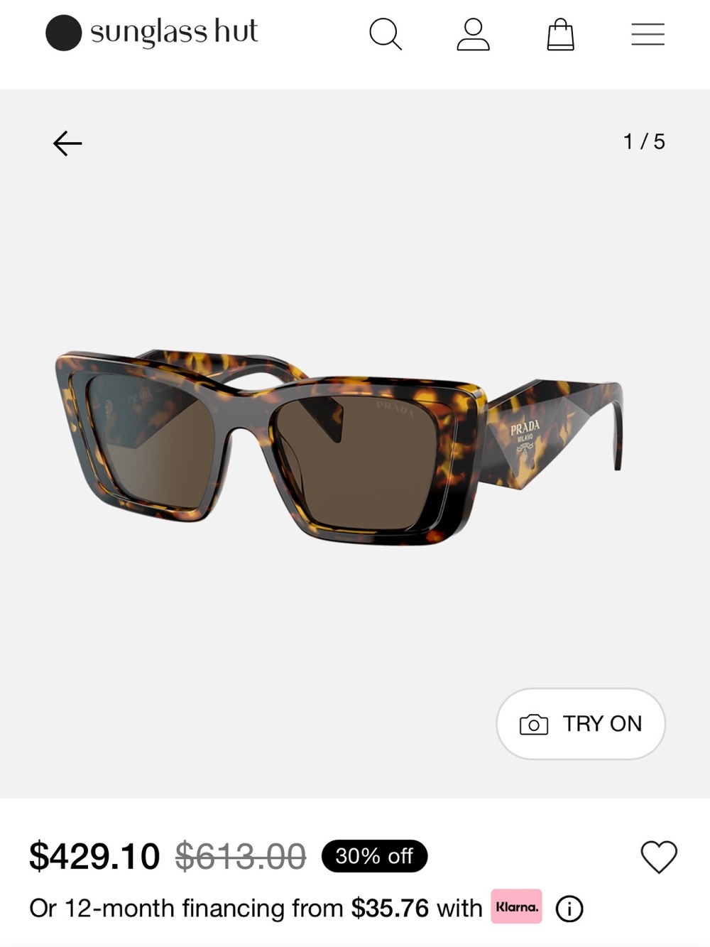 Prada Tortoiseshell Square Sunglasses with Brown Lenses